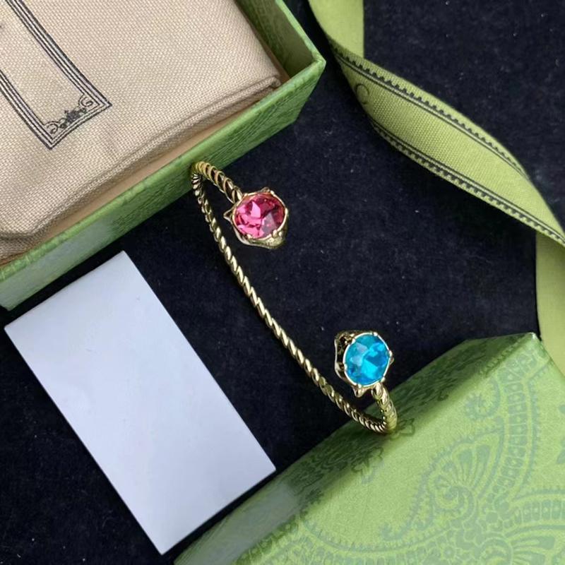 Braceletas de brazaletes de león de cobre vintage Vintage Charm de lujo Shining Pink Blue Crystal Open Bracelet Bangles Fiest Jewelry Gift243h