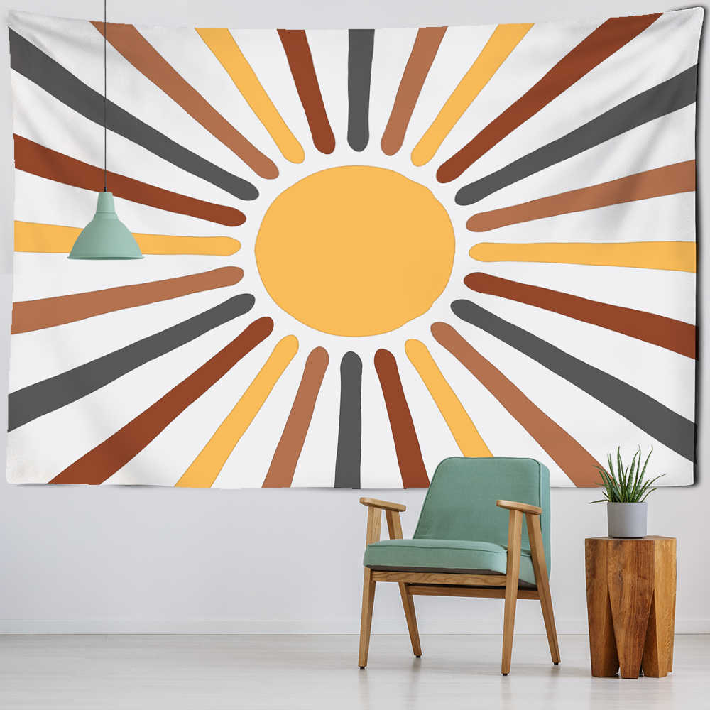 Tapissries Boho Sun Målning Tapestry Wall Hanging Ins Minimalist Art Hippie Tapiz Psychedelic Witchcraft Girl Room Decor