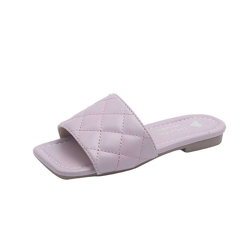 Slipper Summer Slippers for Girls 2022 Новая корейская версия Flat Bottom Fashion One-Word Thongs Solid Color Kids's Fashion Beach Shoes W0217