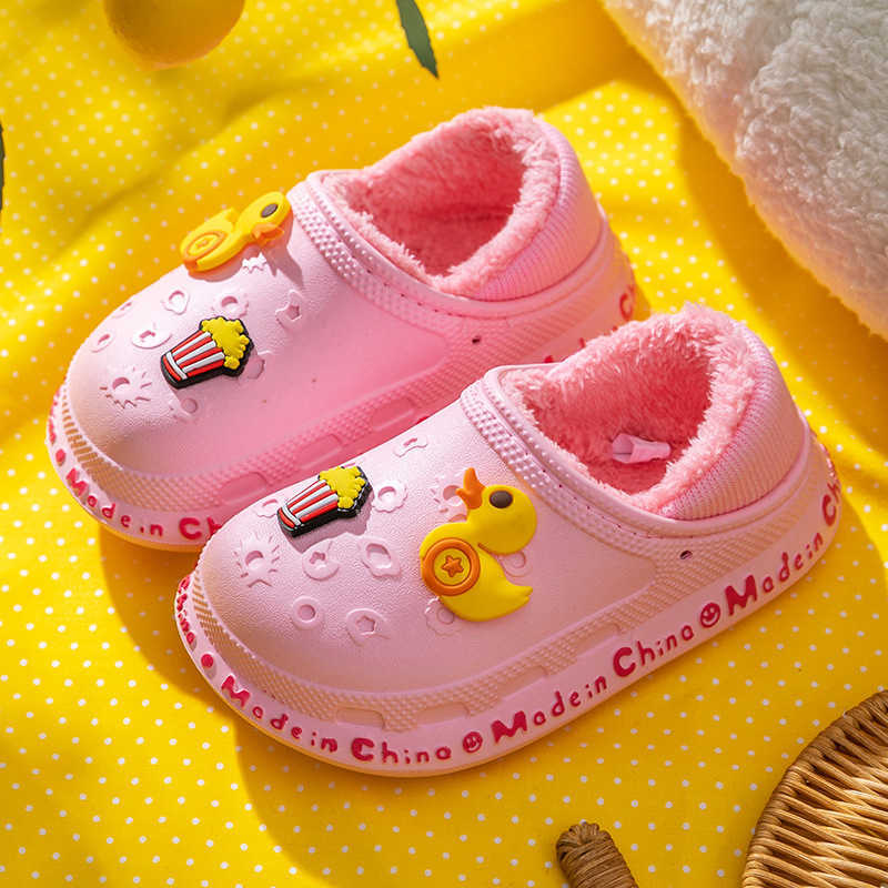 Slipper Kids Slippers Kids Sapatos em casa desenho animado de inverno PLUSH WOOT Água Meninas meninas Baby Baby Sole Anti-Slip W0217