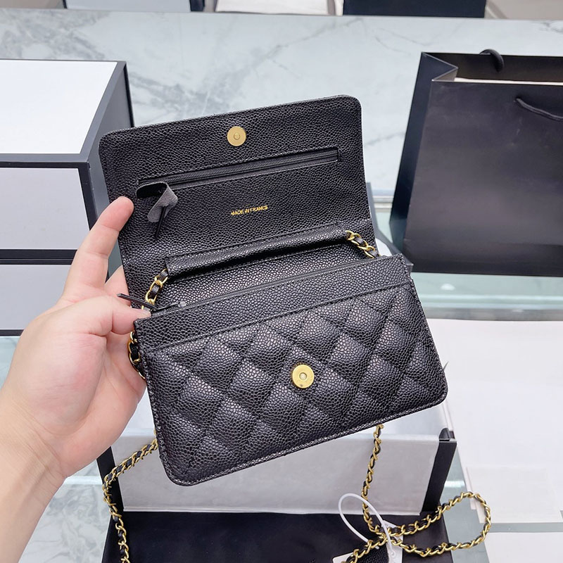 Classic C Caviar Leathe Leathe Lambbskin WOC WOC Wallet مع سلسلة Matelasse Matelasse Chain Crossbody Card