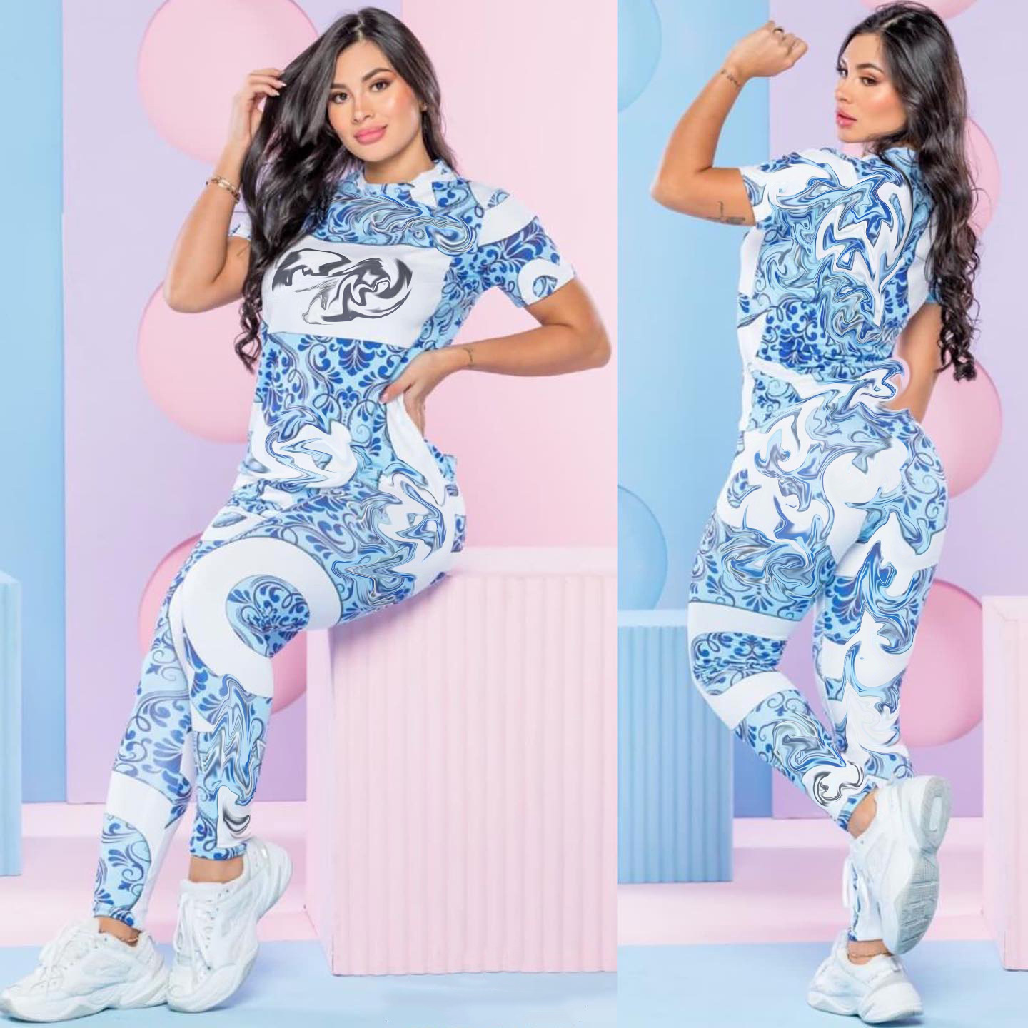 2023 Sporty Two Piece Sets Outfits Women Casual T-shirt and Leggings Set Running Suits Wear Free Ship