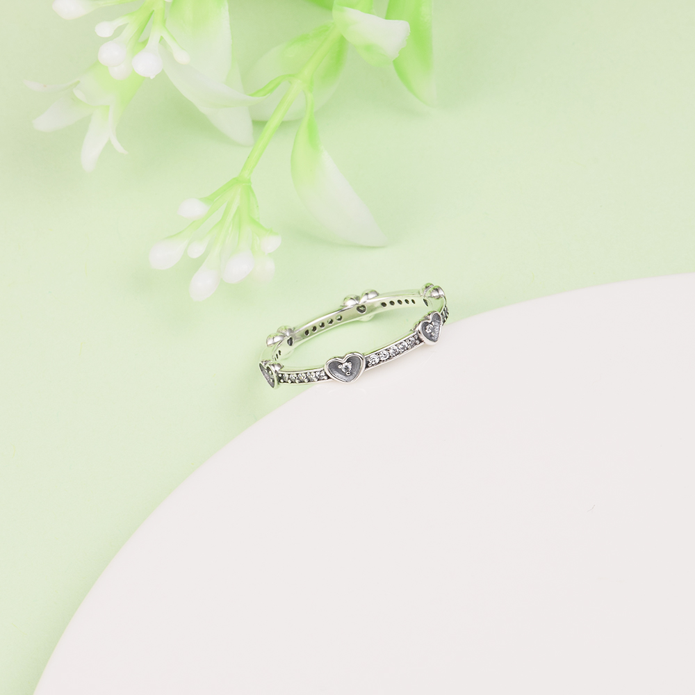 925 Sterling Srebrne Kamienie Słowe Radiant Sparkling Hearts Pierścień Fit Pandora Biżuteria