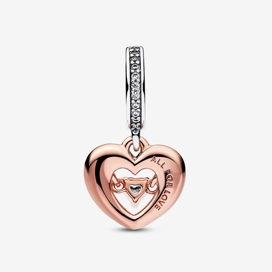 Charms 925 Sterling Silver Two-tone Radiant Heart Dangle Charms Fit Original European Charm Bracelet Fashion Women Wedding Engagem252e