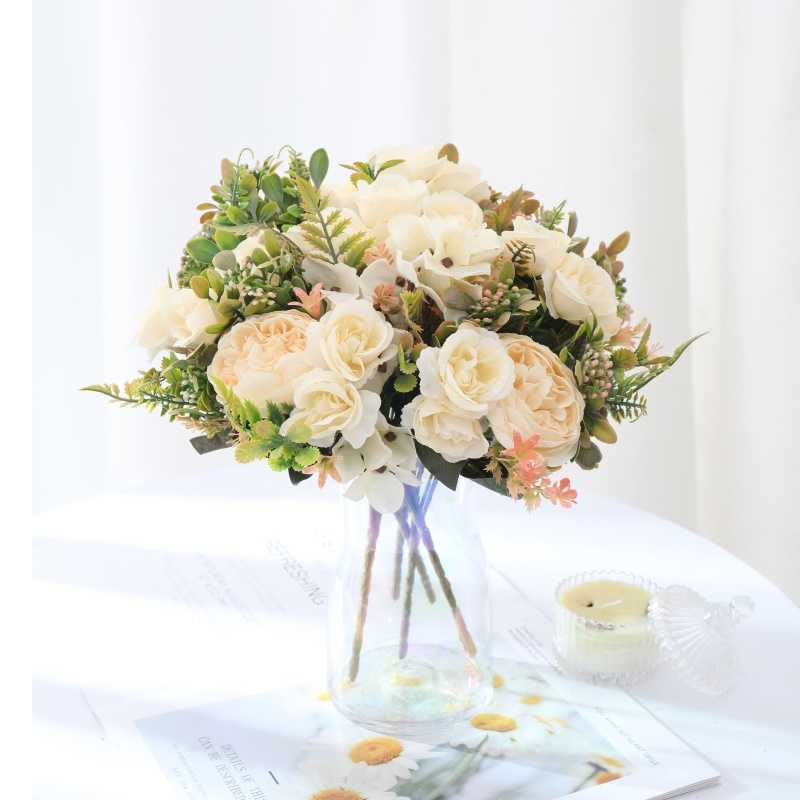 Decoratieve Bloemen Kransen Herfst Zijde Kunstrozen Boeket Bloemen Bruiloft Woondecoratie Hoge kwaliteit Luxe Nep Bloemstuk Bulk T230217