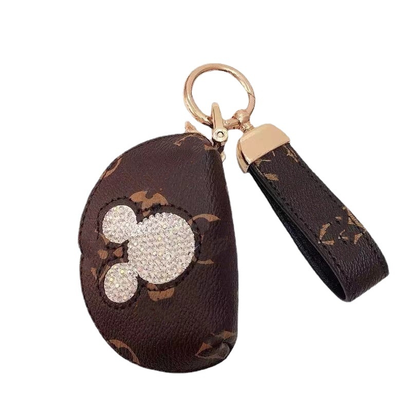 Presbiopia chaveiro fivelas chaves do carro titular saco chaveiro bonito marrom flor strass mouse couro do plutônio chaveiro pingente moda des2120