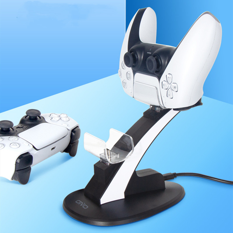 Best Quality LED Controller Charger Cradle Stand Elements Lightweight Gamepad Dock f￶r PS5 Joystick Dual USB Charging Station Black White kan v￤lja