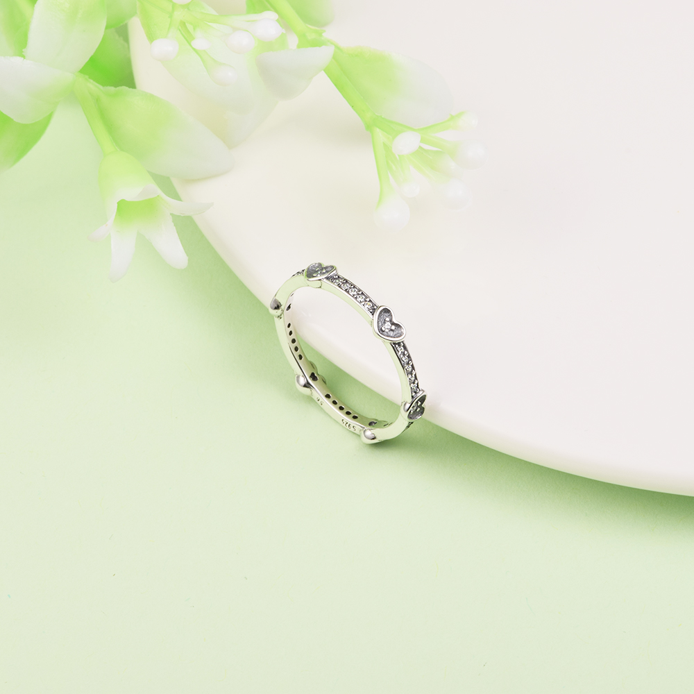 925 Sterling Srebrne Kamienie Słowe Radiant Sparkling Hearts Pierścień Fit Pandora Biżuteria