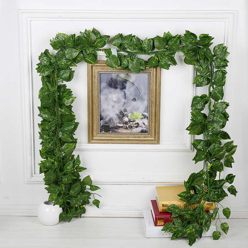 Decorative Flowers Wreaths 1.8M 3 Style Artificial Plants Green Lvy Leaves Artificial Grape Vine Fake Leaves Wedding Decoration DIY Garden Craft Flowers T230217