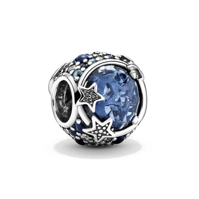 925 Sterling Silver New Fashion Women Chart Blue Star Pendant, kralen, compatibel met Pandora -armband, ketting, handgemaakte sieraden, astronautamulet, cadeau