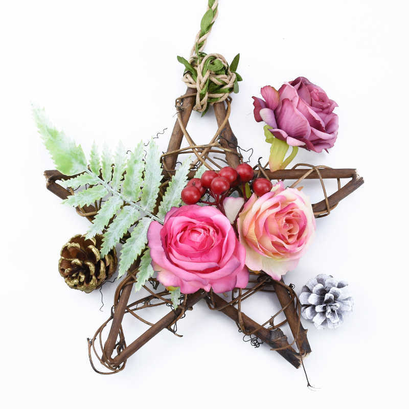 装飾的な花の花輪安い結婚式の装飾的な花ニードルワークリーススタークリスマス飾りレイタンガーランドドア