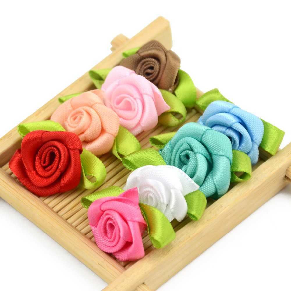 Decorative Flowers Wreaths 2cm Artificial Silk Mini Rose Flowers Heads Make Satin Ribbon DIY Craft Scrapbooking Applique For Wedding Decoration T230217