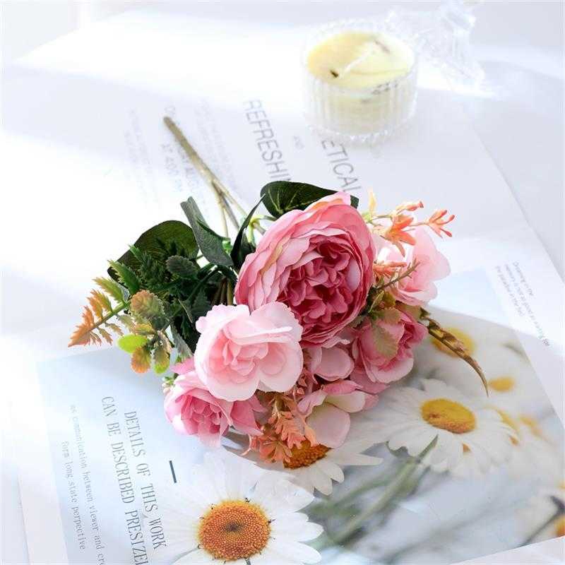 Decoratieve Bloemen Kransen Herfst Zijde Kunstrozen Boeket Bloemen Bruiloft Woondecoratie Hoge kwaliteit Luxe Nep Bloemstuk Bulk T230217