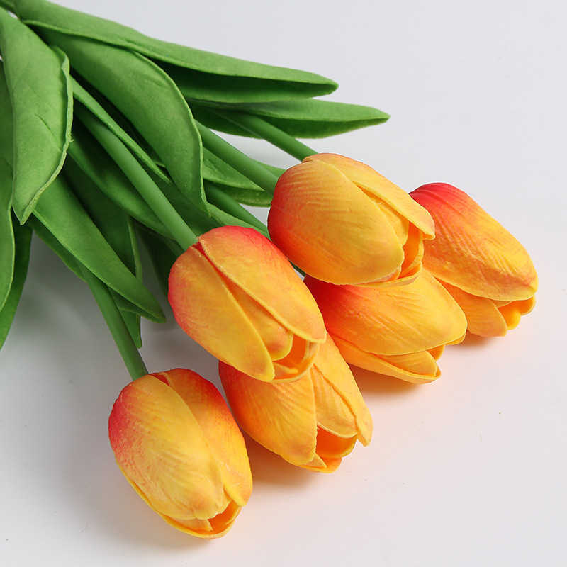 Decorative Flowers Wreaths Colorful Tulip Artificial Flower Plastic Green Plant Bouquet For Home Wedding Decoration Realistic Shape T230217