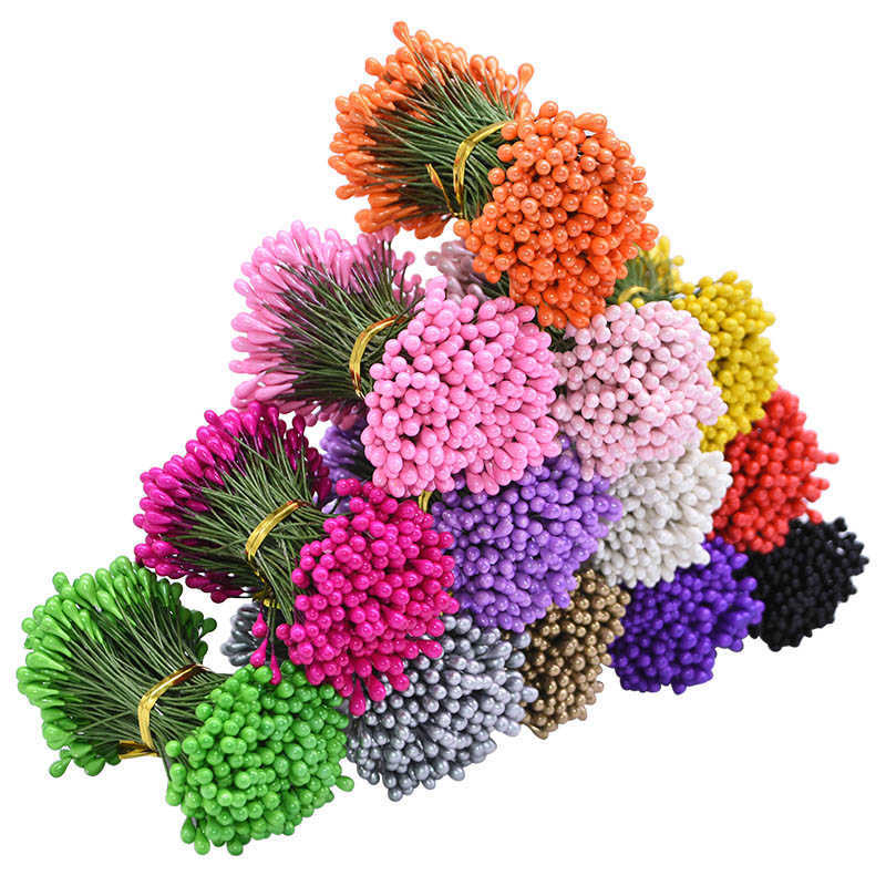 Decorative Flowers Wreaths 130/260 3mm Artificial Flower Double Heads Stamen DIY Fake Flower Berries DIY Wedding Party Scrapbook Accessories Christmas Deco