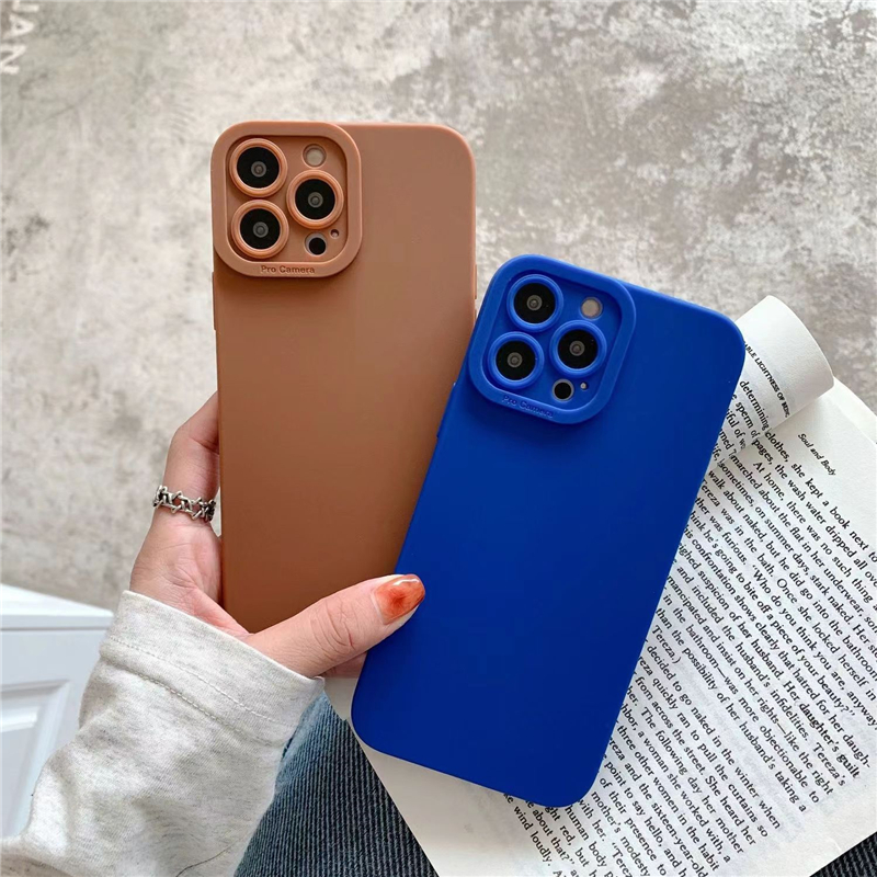 For iphone14 Apple 13 phone case tpu Anti-fall liquid silicone Apple 12Pro lens All-pack straight edge fashion case simple solid color soft shell