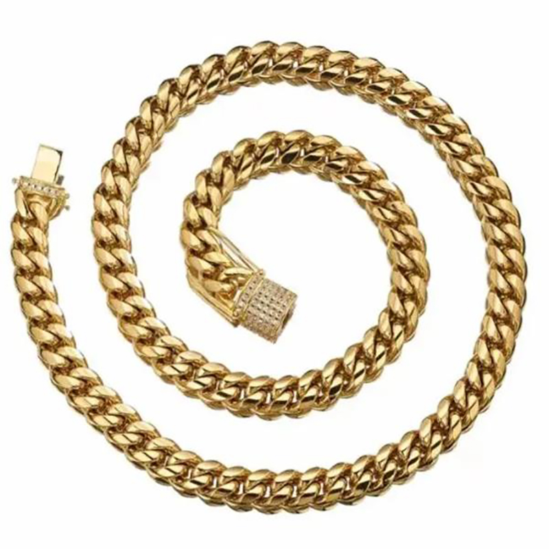 2023 Chain 8/10/12/14/16/18mm Designer Trendy Jewelry 316L Stainless Steel Gold Color Miami Cuba Bend Ring Chain Necklace for Men and Women 7-40" Chain