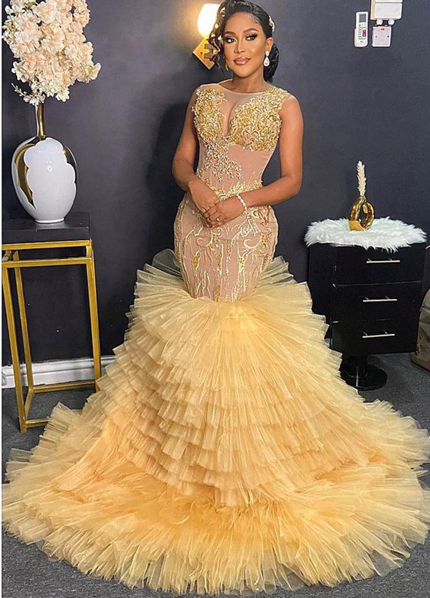 2023 Arabic Aso Ebi Gold Mermaid Prom Dresses Lace Beaded Sexy Evening Formal Party Second Reception Birthday Engagement Gowns Dress ZJ188