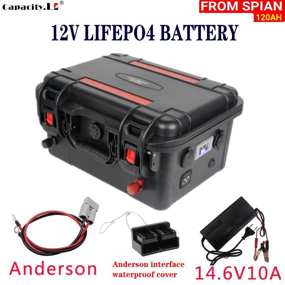 12V LIFEPO4 Batteri 120Ah Litium Batterispack 200AH Solar RV Waterproof PD Laddningsbara backupbatterier Anderson Boat Motor