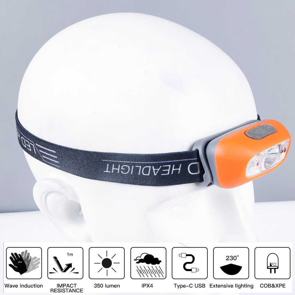 Portable Mini LED Headlamp USB Rechargeable Body Motion Sensor Headlight Outdoor Camping Fishing Light Powerful Torch Head Lamp