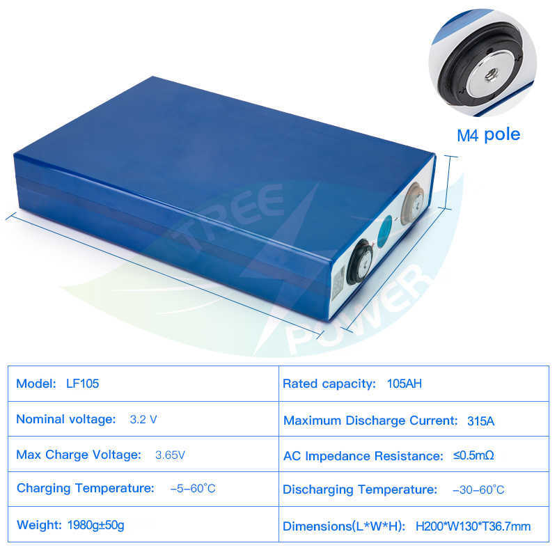 عينة! 3.2v 105ah LifePo4 بطارية 300A 3C تيار عالية السعة الكبيرة لـ 12V 24V Solar System System Care Electric Car Cart