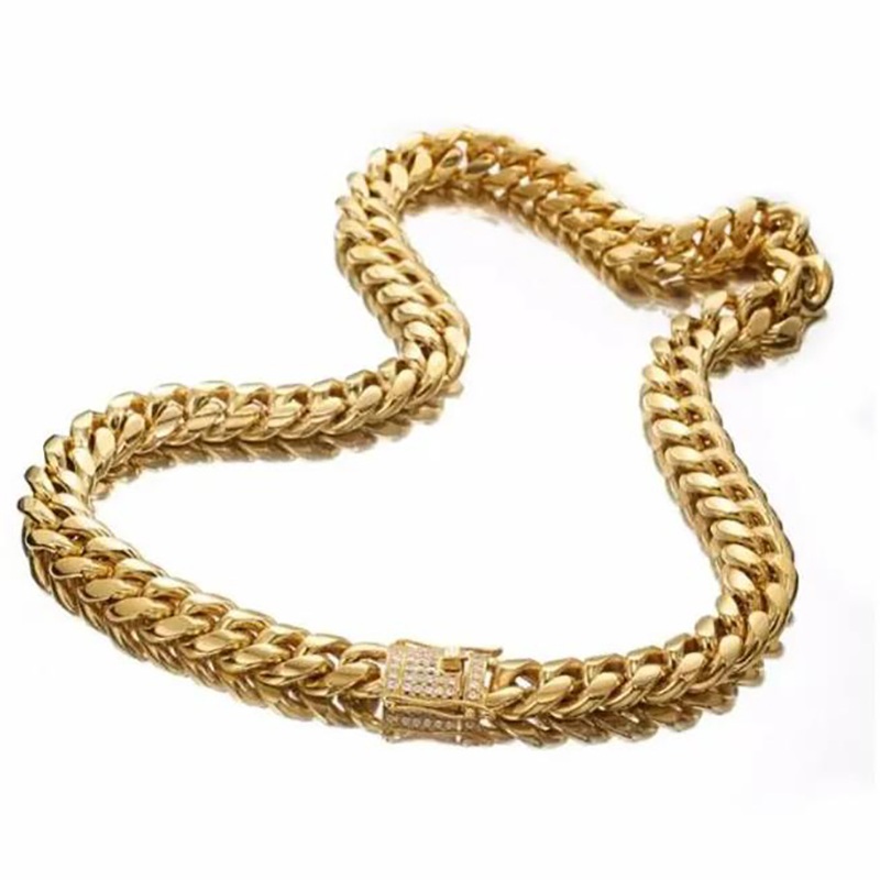 2023 Chain 8/10/21/14/16/18ming jóias da moda da moda 316L Aço inoxidável cor de ouro Miami Cuba Bend Chain Chain Colar para homens e mulheres 7-40 
