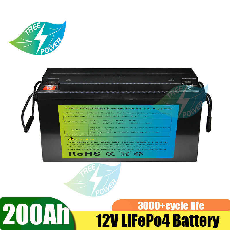 12V Lithium-Eisenphosphat-Batterie 200Ah Eingebaute BMS LFP LiFePO4-Batterie für Wohnmobil Wind Solarenergie Roller Dreirad Boot