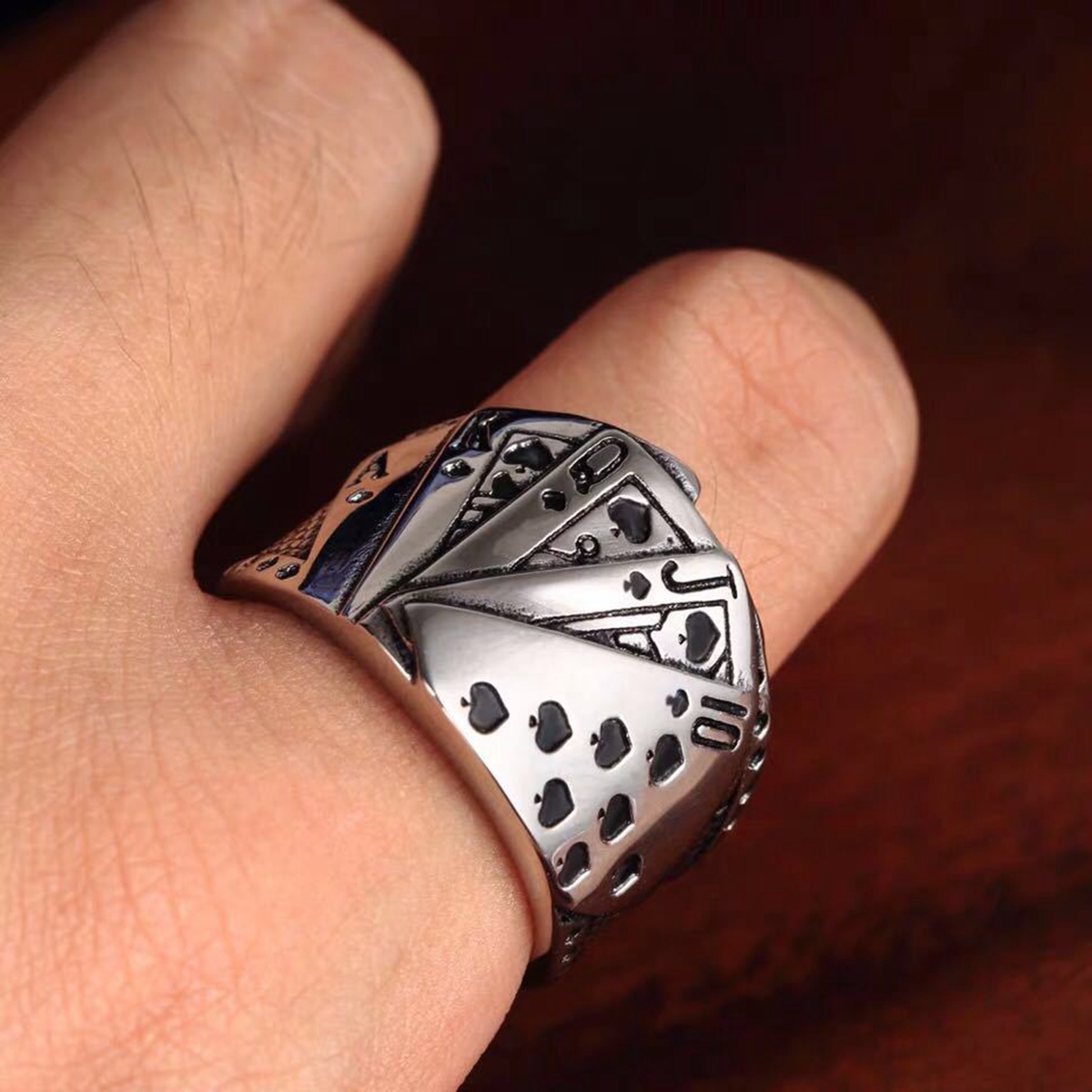 Playing Card Chunky Cubic Zirconia Engraved Adjustable Ring For Men Vintage Wholesale Jewelry