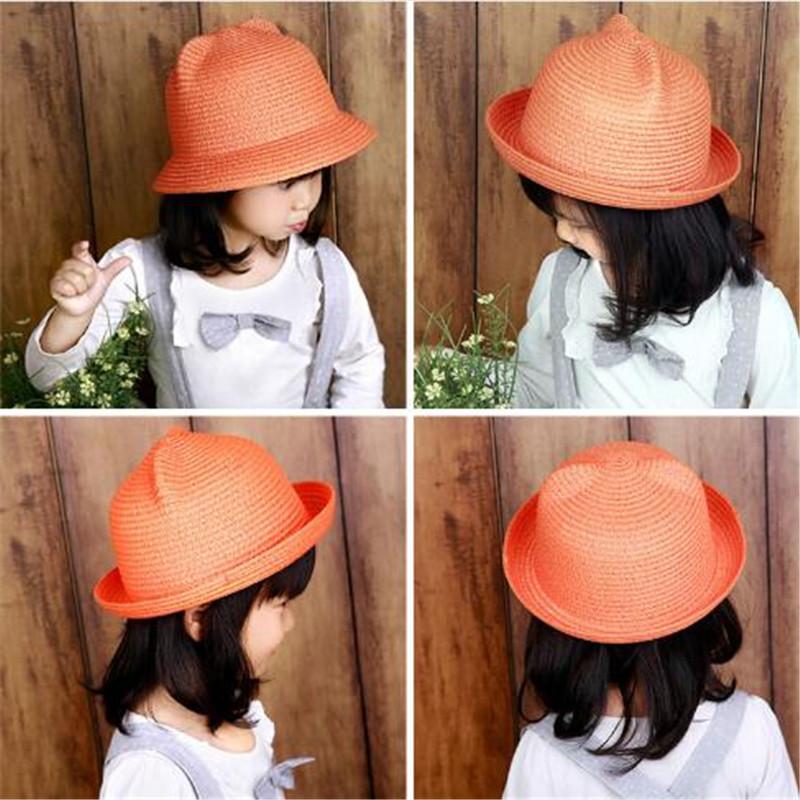 Straw Hats Kids Character Ear Decoration Summer Cap Baby Sun Hat For Girl Boys Bucket Cap For Children Hat Beach Panama Caps TO599