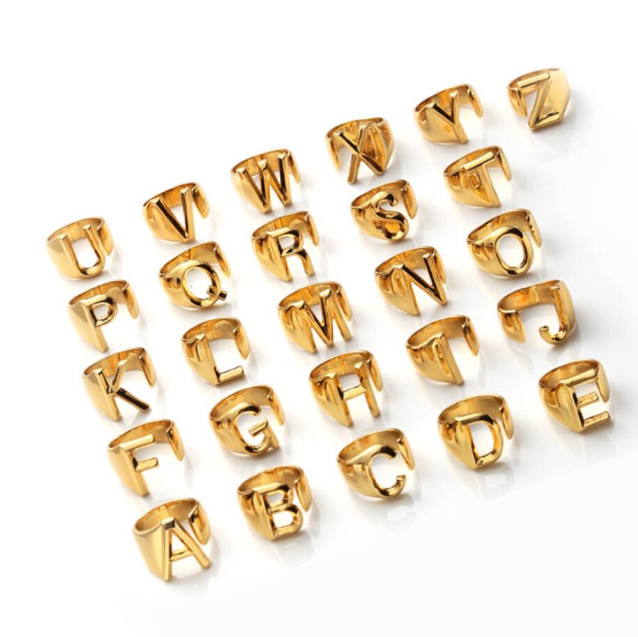 Hollow A-Z Letter Verstelbare ringen voor vrouwelijke mannen roestvrij staal alfabetnaam initialen trouwring anillo esthetische sieraden cadeau