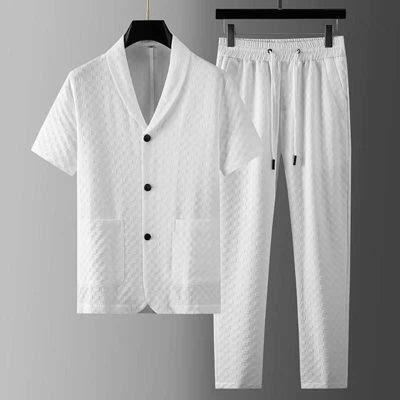 Tute da uomo Manica corta Camicia di lusso Pantaloni sportivi Taglie forti Completi da due pezzi Completi da uomo Estate Casual Abiti estetici larghi Blazer L230220