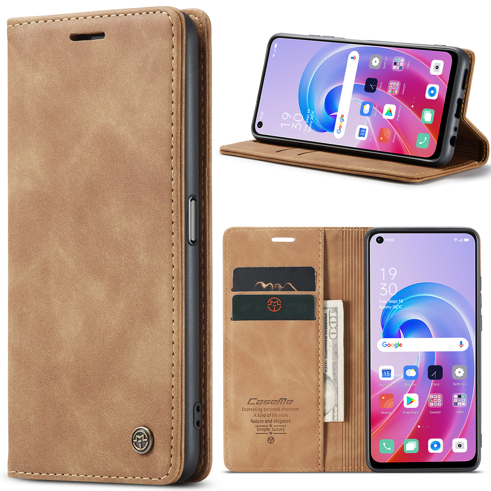 Lyxtelefonfodral f￶r Oppo Realme 9i A96 A54 A95 A36 A76 K10 Reno 8 7Z F21 Pro 4G 5G Wallet Magnetic Leather Caseme 013 Fall