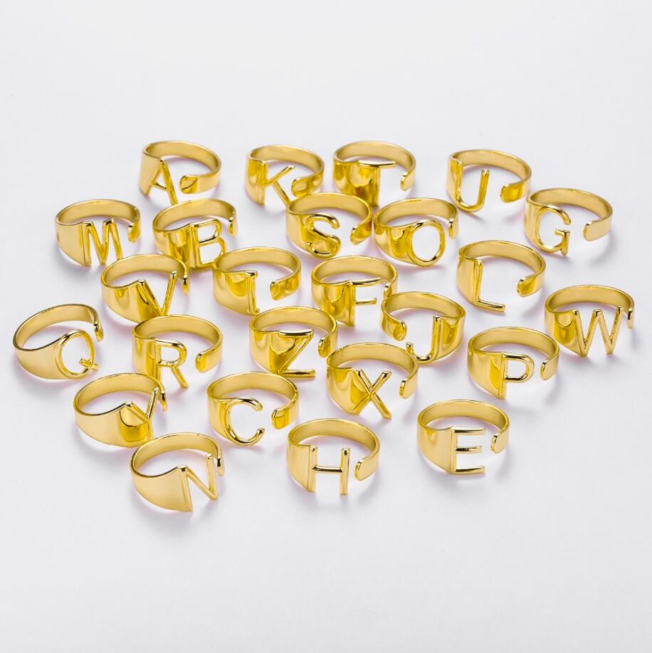 Hollow A-Z Letter Verstelbare ringen voor vrouwelijke mannen roestvrij staal alfabetnaam initialen trouwring anillo esthetische sieraden cadeau