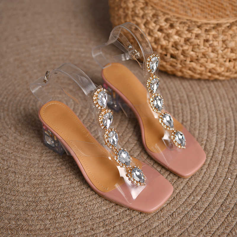 SDWK 6cm Plastis Sandal Block Heels Summer Sale of Women's Shoes Pass Kvinnlig Beige Buckle Strap All-Match Transparent Chunky 0220