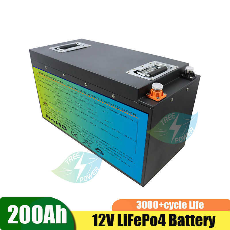 Batteria 12.8v 200AH lifepo4 con batteria al litio 100A BMS 12V luce allo xeno RV Inverter accumulo di energia solare