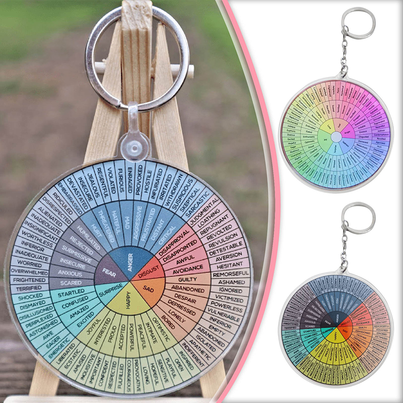 Känslor hjul dubbelsidig nyckelring färgade akryl nyckelringar bagage dekorativa hänge nyckelkedjor