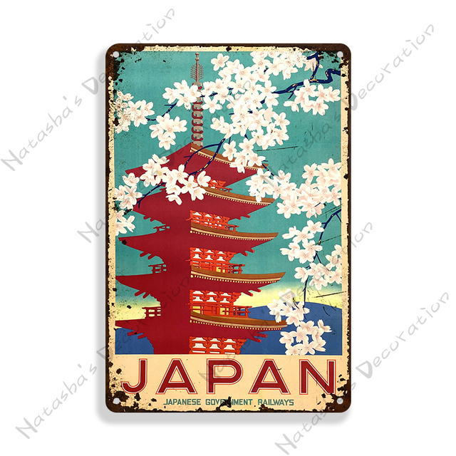 Japon art affiche métal étain signe voyage métal signes mur Vintage affiche maison bar industriel décor rétro métal plaque mur étain signe décoration taille 30X20CM w02