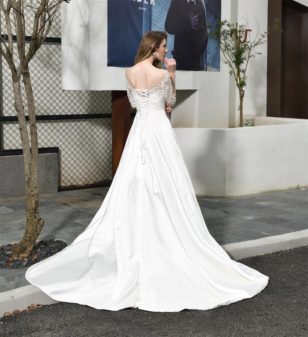 Кружевное свадебное платье Sequin Slim A-Lin Splice New Deep V Long En32387