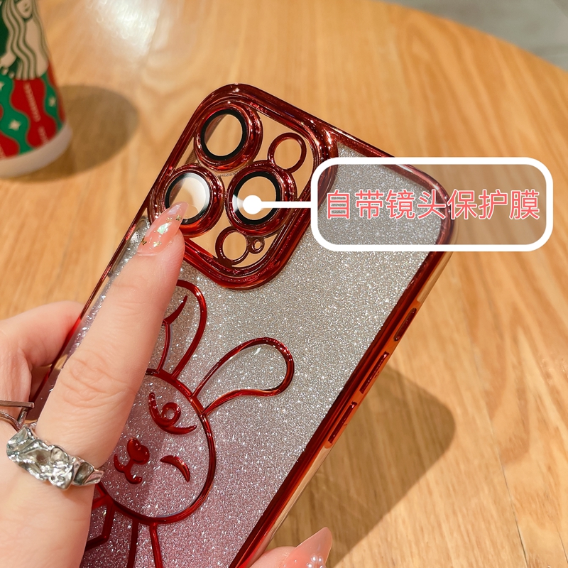 Mignon Lapin Chromé Soft TPU Cases Pour Iphone 14 Plus Pro Max 13 12 11 Gradient Bling Glitter Camera Lens Protectors Film Fine Hole Clear Phone Back Cover Skins