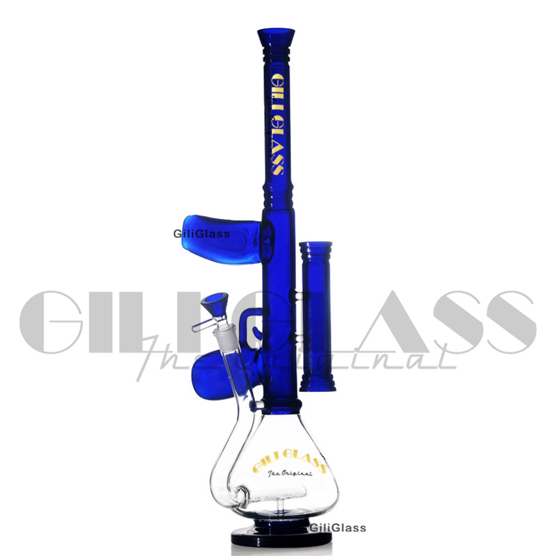 Big beaker bong with colored glass Hookah 18.5" tall Machine gun heady bongs glass water pipe dab rigs bowl pipes smoking colorful bubbler quartz nail