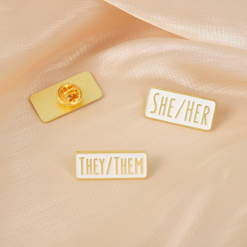 Simple Pronouns Enamel Pins Custom Brooches HE HIM SHE HER THEY THEM Black White Lapel Badges Fun Jewelry Gift for Friends