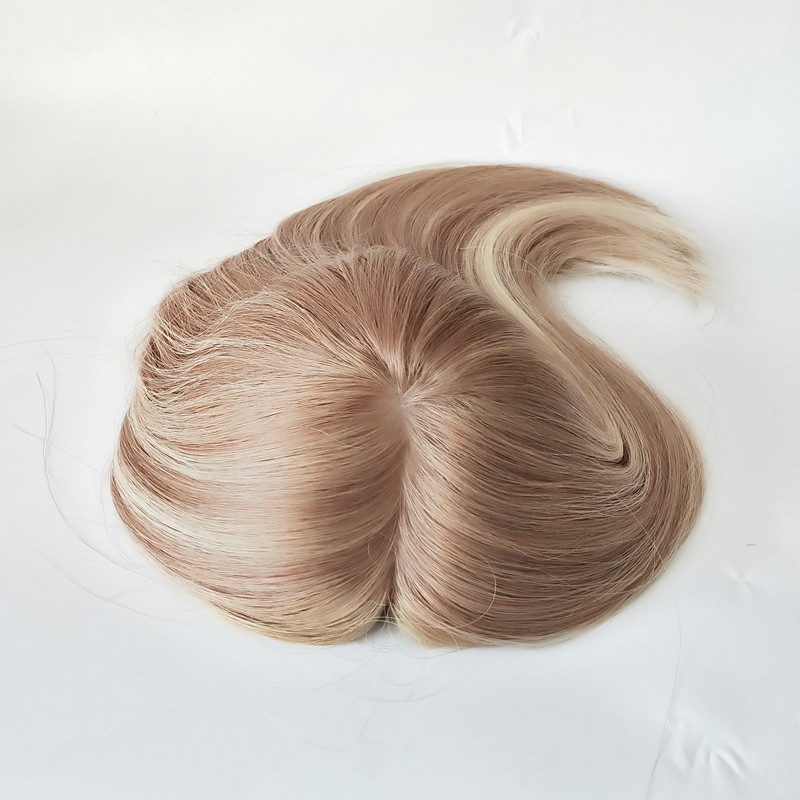 Stock Jewish Kosher human hair toppers blonde highlights ombre dark root 14 inch T12-12hls60# 4"*4" silk top Mongolian remy hair high density sheitels women's toupee
