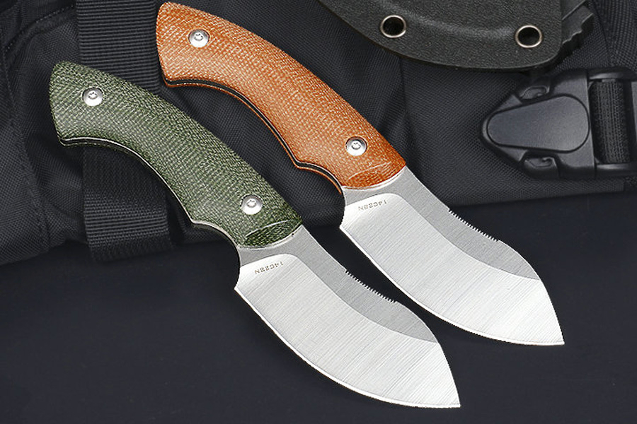 Hot M6697 Couteau de chasse droit de survie 14C28N Lame en satin CNC Full Tang Manche en lin Extérieur Couteaux tactiques à lame fixe avec Kydex