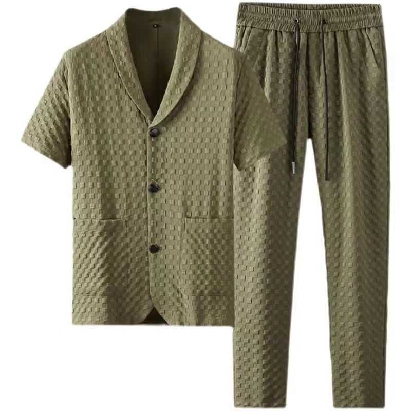 Męskie dresy z krótkim rękawem luksusowa koszula spodnie sportowe Plus rozmiar zestawy dwuczęściowe stroje męski garnitur lato dorywczo luźne estetyczne ubrania blezery L230220
