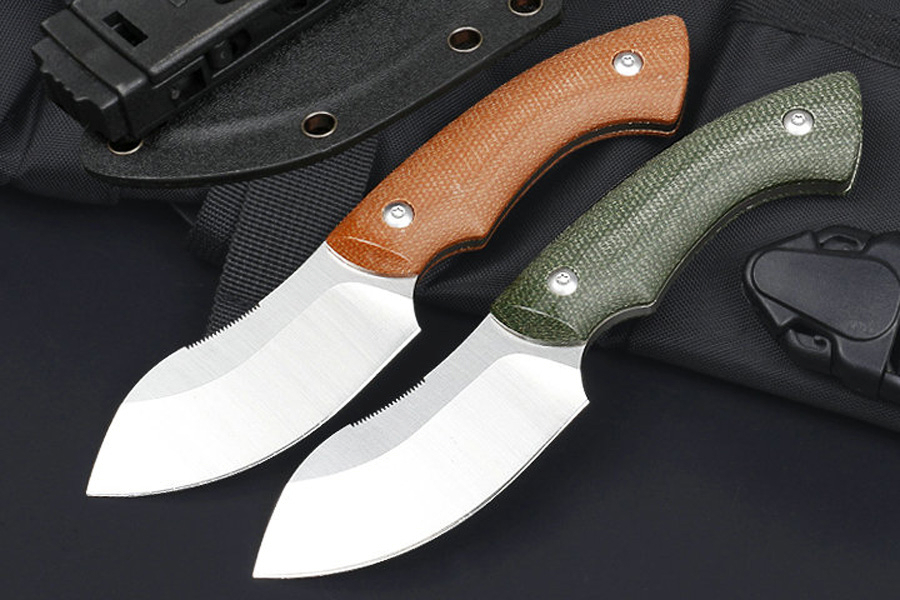 M6697 Survival Straight Hunting Knife 14C28N Satin Blade CNC Full Tang Flax Handle Outdoor Fixed Blade Tactical Knives with Kydex