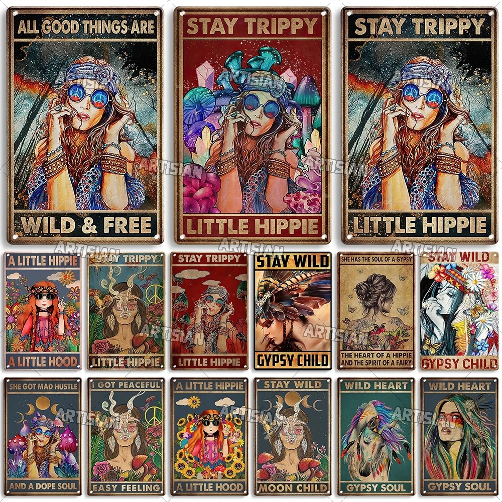 Artisian Girl Art Painting Metallschild Retro Gypsy Zinn Poster Hippie Dekorative Teller Wanddekoration Garage Bar Pub Club Hotel Küche Home Blechschilder Größe 30x20 cm W02