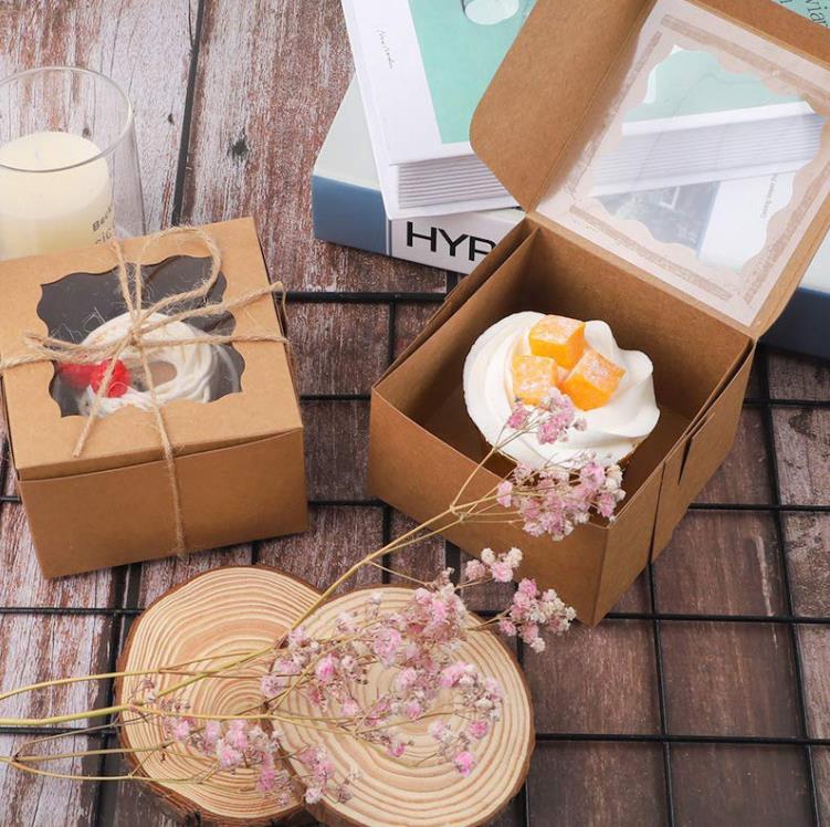 Bakery Boxes with Window Christmas Cookie Boxes Kraft Paper Mini Cake Boxes for Strawberries Cupcakes Pastry Dessert SN5134