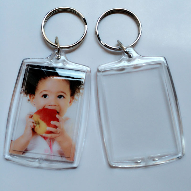 Keychains 100st Keychain Rectangle Transparent Blank Acrylic Insert Picture Frame Keyring Key Holder DIY Split Ring