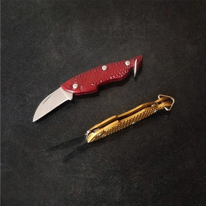 Multifunktionsfickkniv Keychains Fisk-typ rostfritt st￥l Fold Knife Keyring Pendant Portable Outdoor Tool