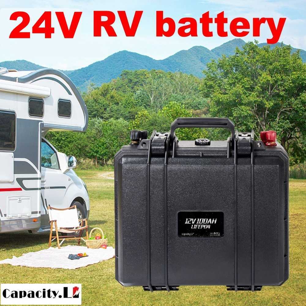 24V 50AH LIFEPO4 LITIUM 50AH Laddningsbart batteripaket med cigarett￤ndare BMS Outdoor Camping RV Moter inverterare